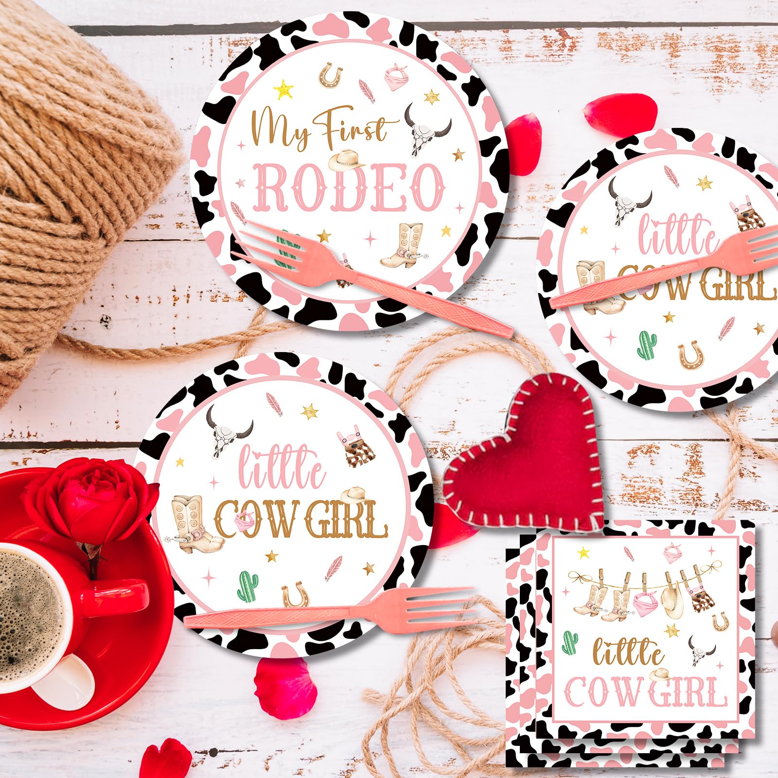 JOYHAPISTAR First Rodeo Birthday Party Supplies Set 120PCS Pink Rustic