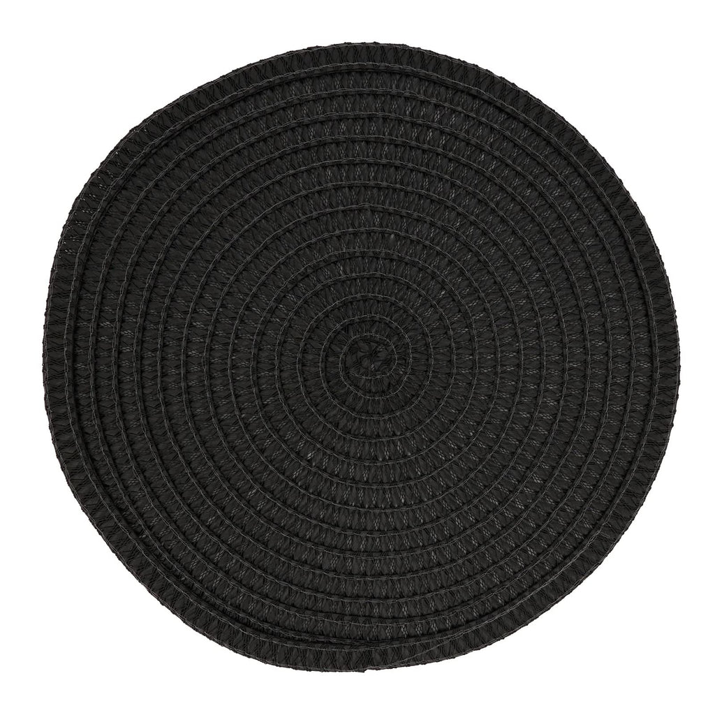 Fennco Styles Modern Everyday Textured Placemats 15 Inches Round, Set of 4 – Black Woven Table Mats for Home, Dining Room Décor, Banquets, Indoor & Outdoor and Special Events