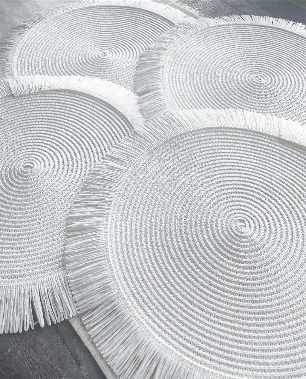 Fennco Styles Handwoven Fringe Boho Placemats 15" Round - Natural Braided Texture Table Mats for Home, Dining Room, Banquets, Family Gathering and Special Occasion
