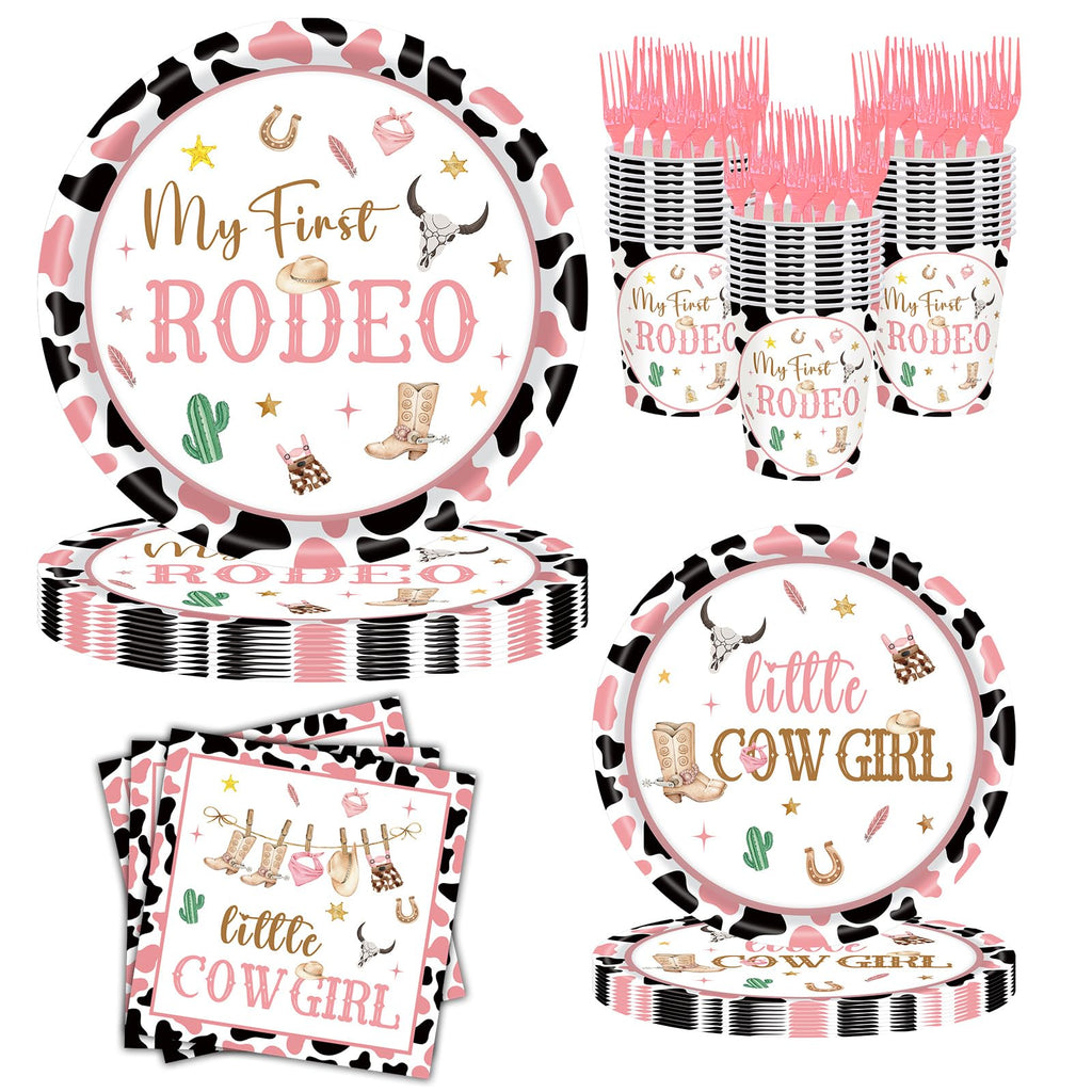 JOYHAPISTAR First Rodeo Birthday Party Supplies Set 120PCS Pink Rustic