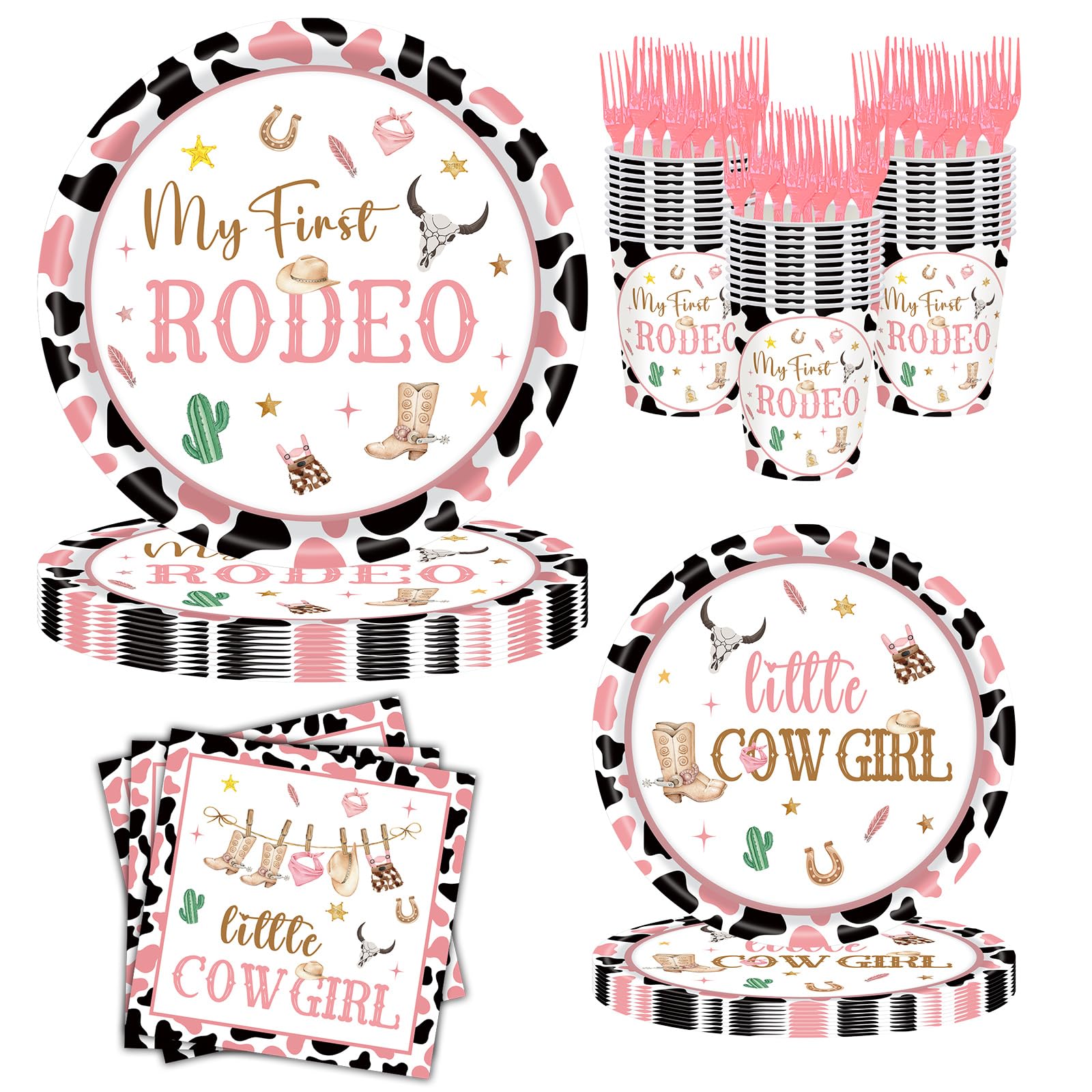 JOYHAPISTAR First Rodeo Birthday Party Supplies Set 120PCS Pink Rustic
