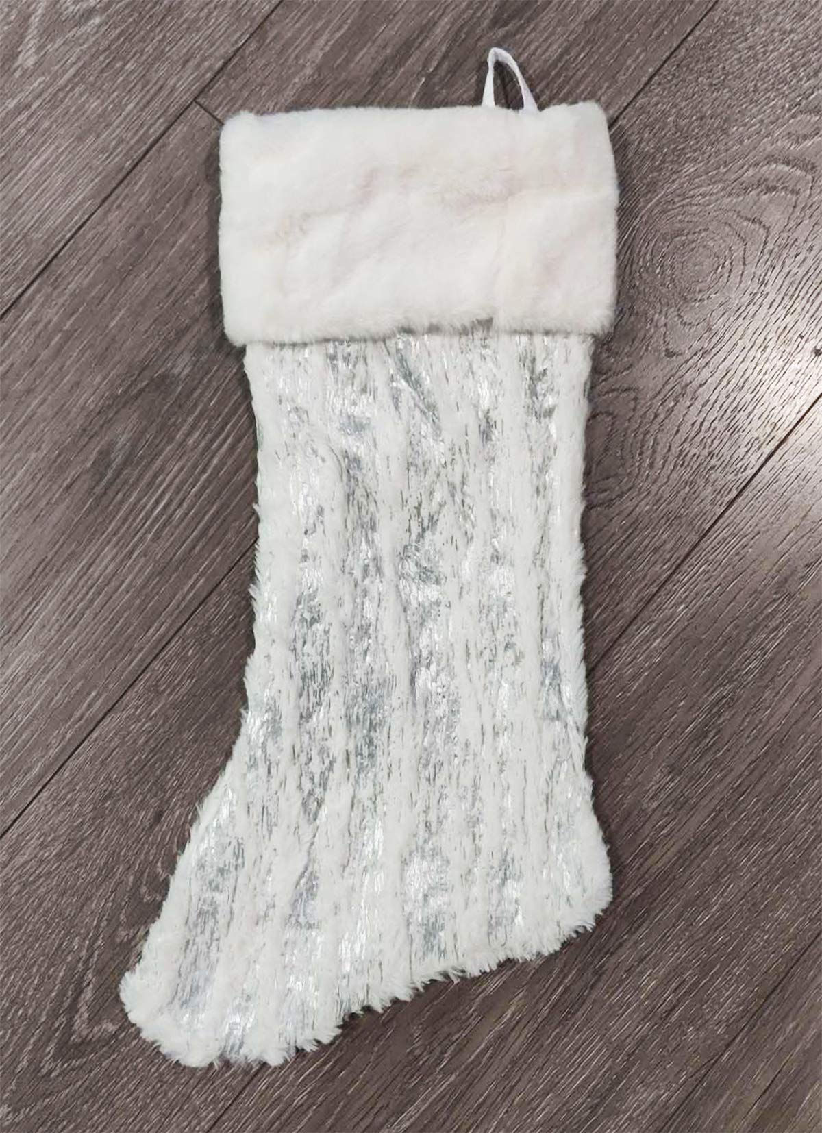 Fennco Styles Holiday Brushed Foil Print Faux Fur Christmas Stocking 8 x 19 Inch - Gold Metallic Design Hanging Stocking for Home, Holiday Tree Decor, Indoor and Special Occasion