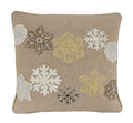 Fennco Styles Beaded Embroidered Snowflake Cotton Throw Pillow 18" W x 18" L - Natural Holiday Cushion for Christmas, Home, Couch, Living Room Décor, Special Occasion