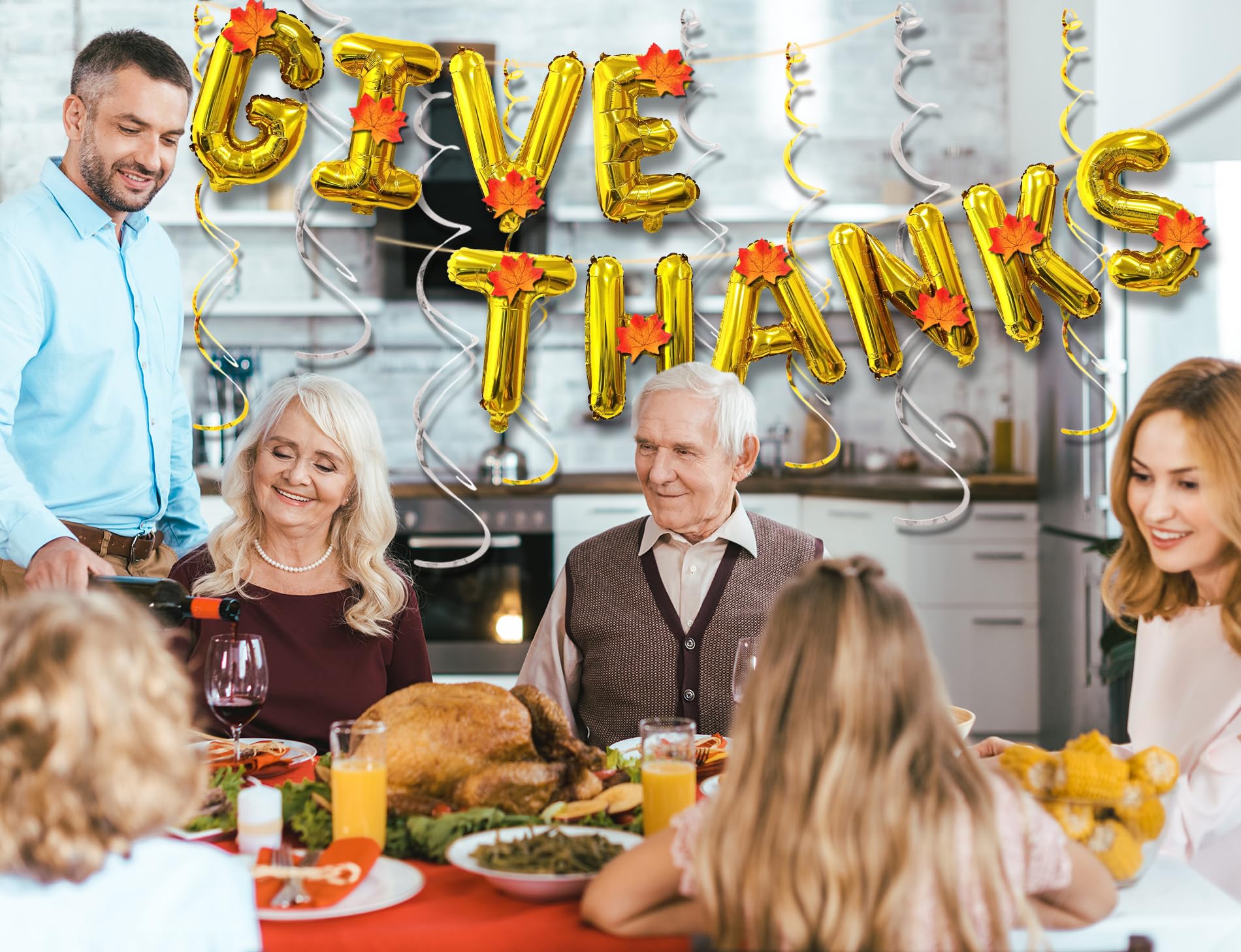 Pardi Give Thanks Banner Balloons 16in Gold Thanksgiving Party Decor Maple Leaf