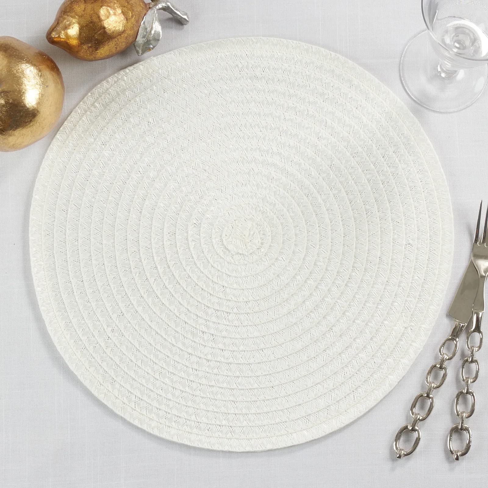 Fennco Styles Modern Everyday Textured Placemats 15 Inches Round, Set of 4 – Black Woven Table Mats for Home, Dining Room Décor, Banquets, Indoor & Outdoor and Special Events