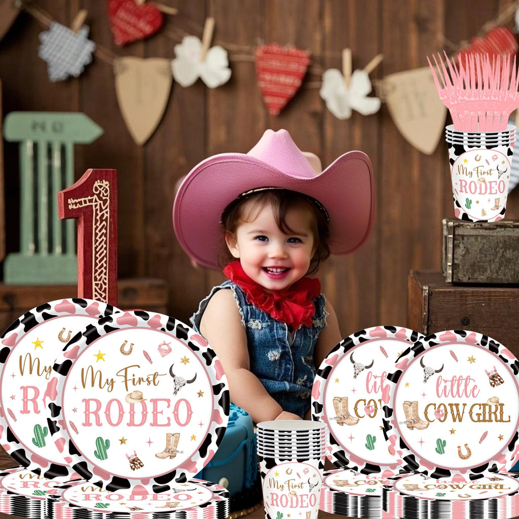 JOYHAPISTAR First Rodeo Birthday Party Supplies Set 120PCS Pink Rustic