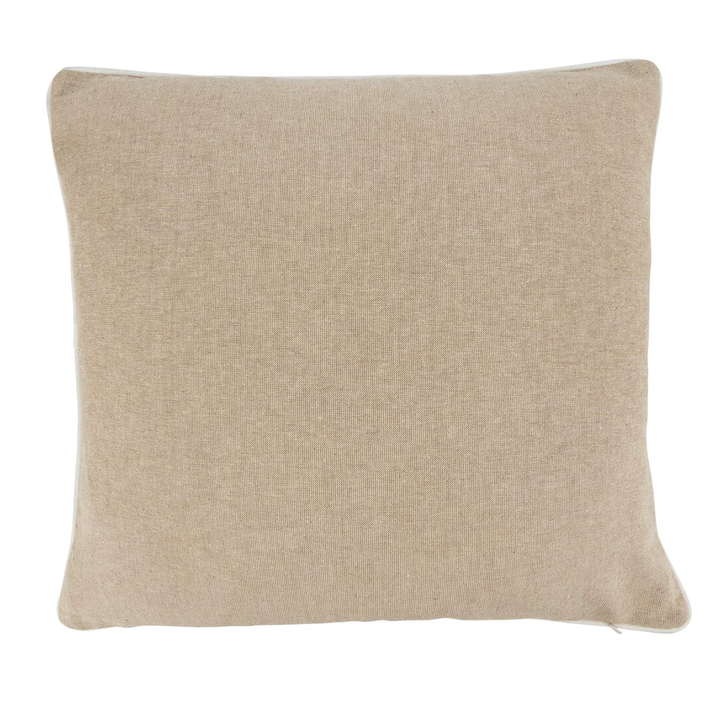 Fennco Styles Hand Beaded & Embroidered Reindeer Cotton Decorative Throw Pillow 18" W x 18" L – Natural Holiday Cushion for Home, Couch, Sofa, Bedroom, Office, Christmas Décor and Special Occasion