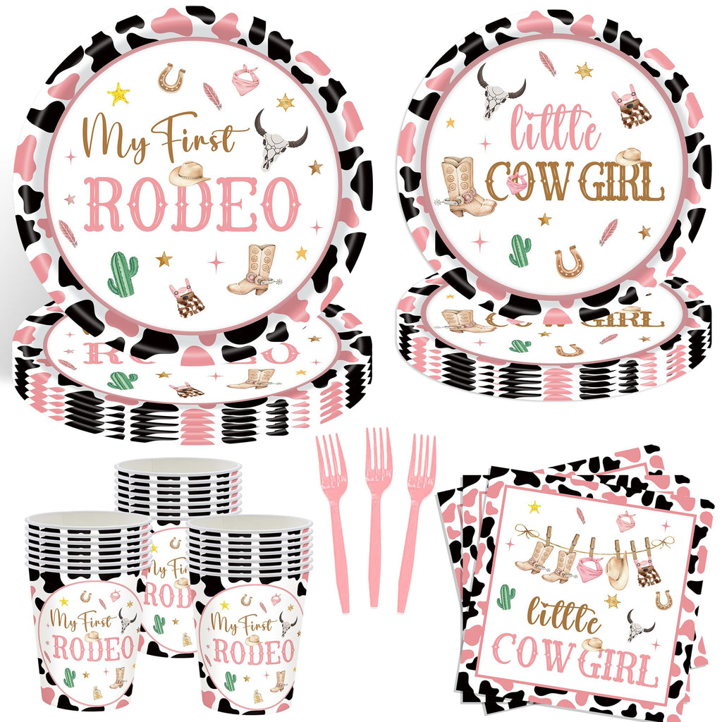 JOYHAPISTAR First Rodeo Birthday Party Supplies Set 120PCS Pink Rustic