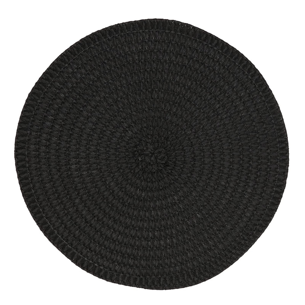 Fennco Styles Modern Everyday Textured Placemats 15 Inches Round, Set of 4 – Black Woven Table Mats for Home, Dining Room Décor, Banquets, Indoor & Outdoor and Special Events
