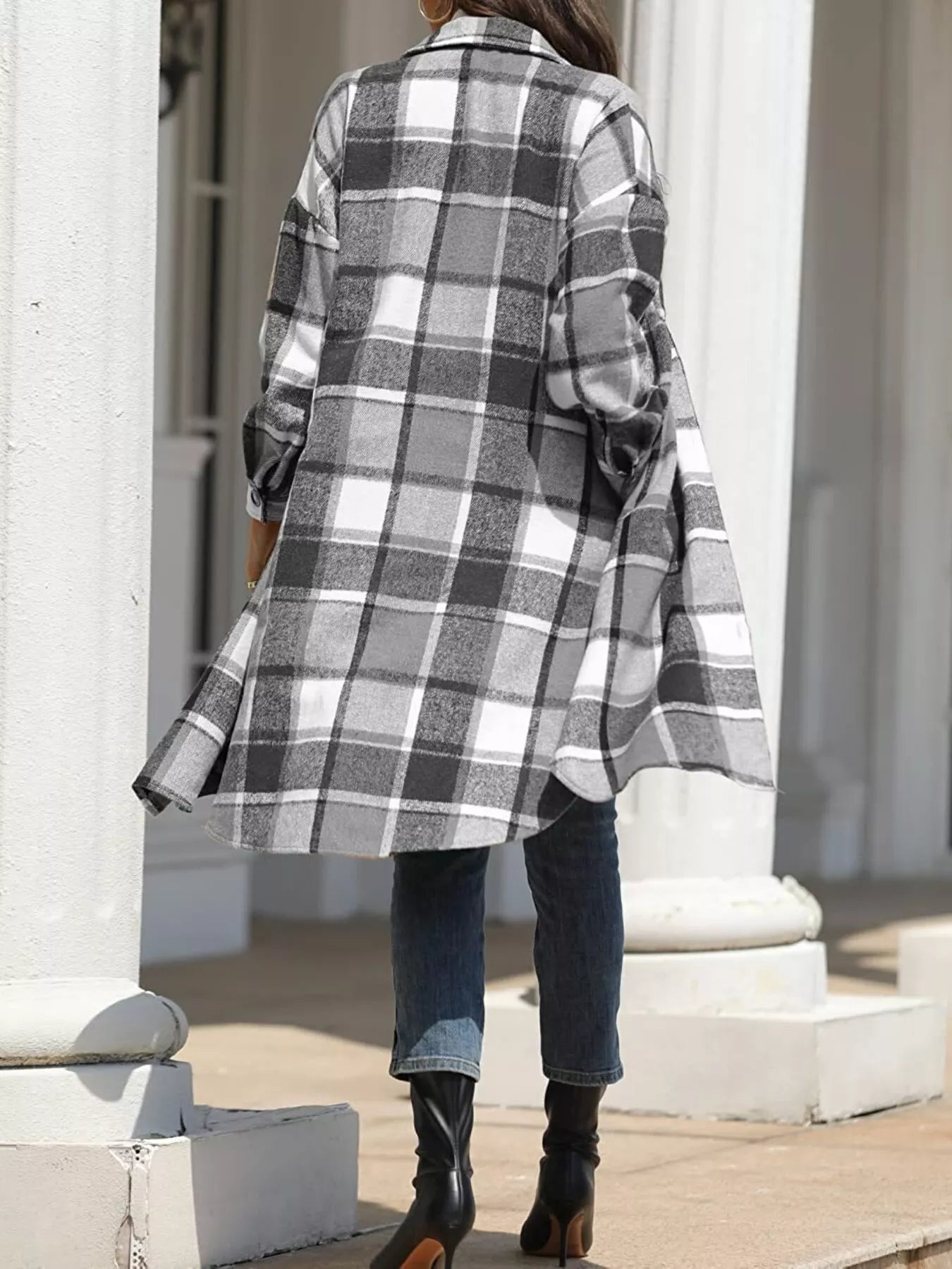 Longline Plaid Button-Up Coat