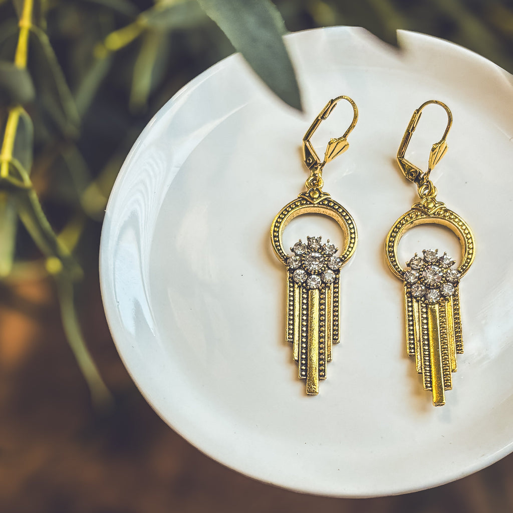 Beautiful Gold and Crystal Victorian Earrings