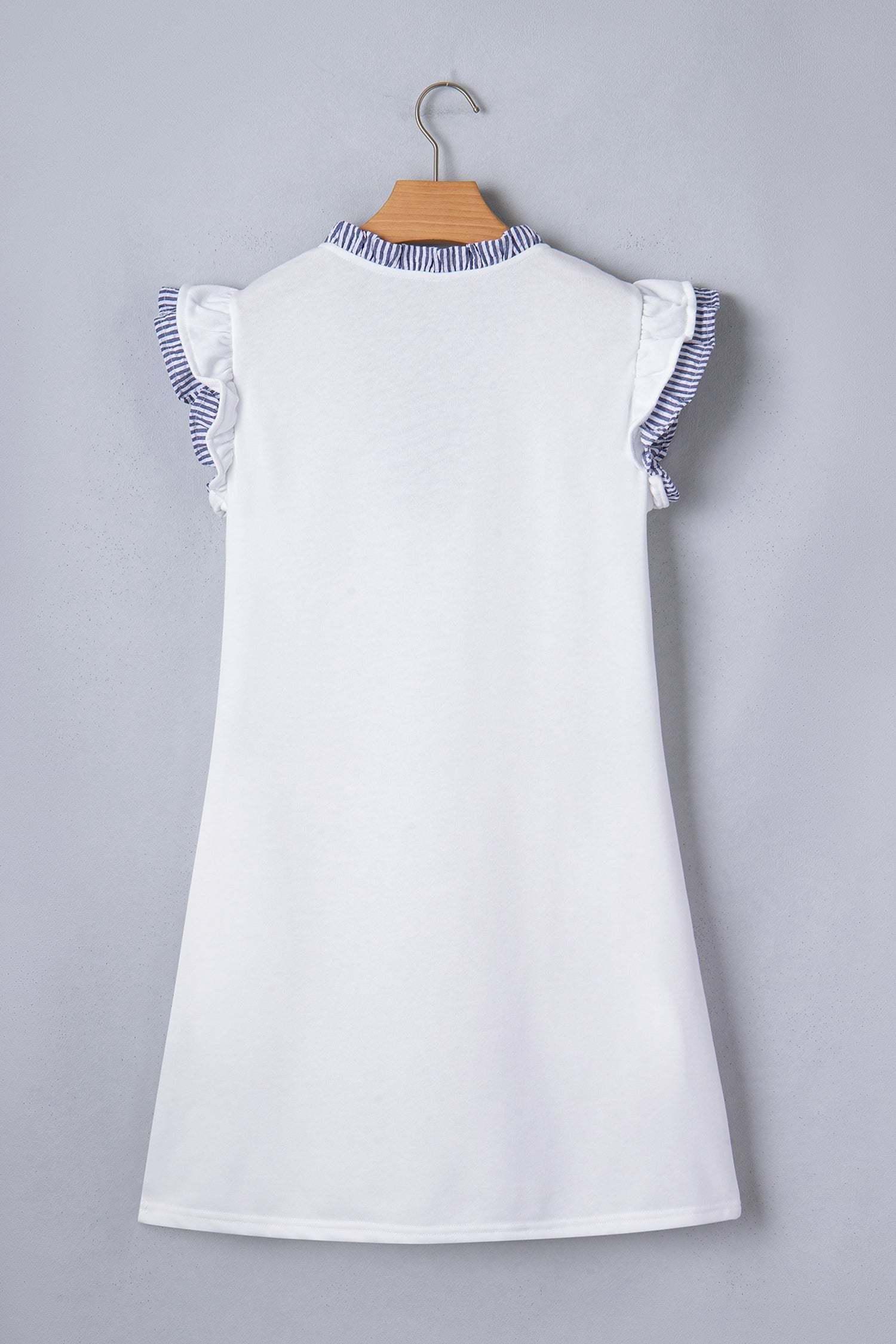Stripe Patchwork Split Neck Ruffle Trim Sleeveless Dress
