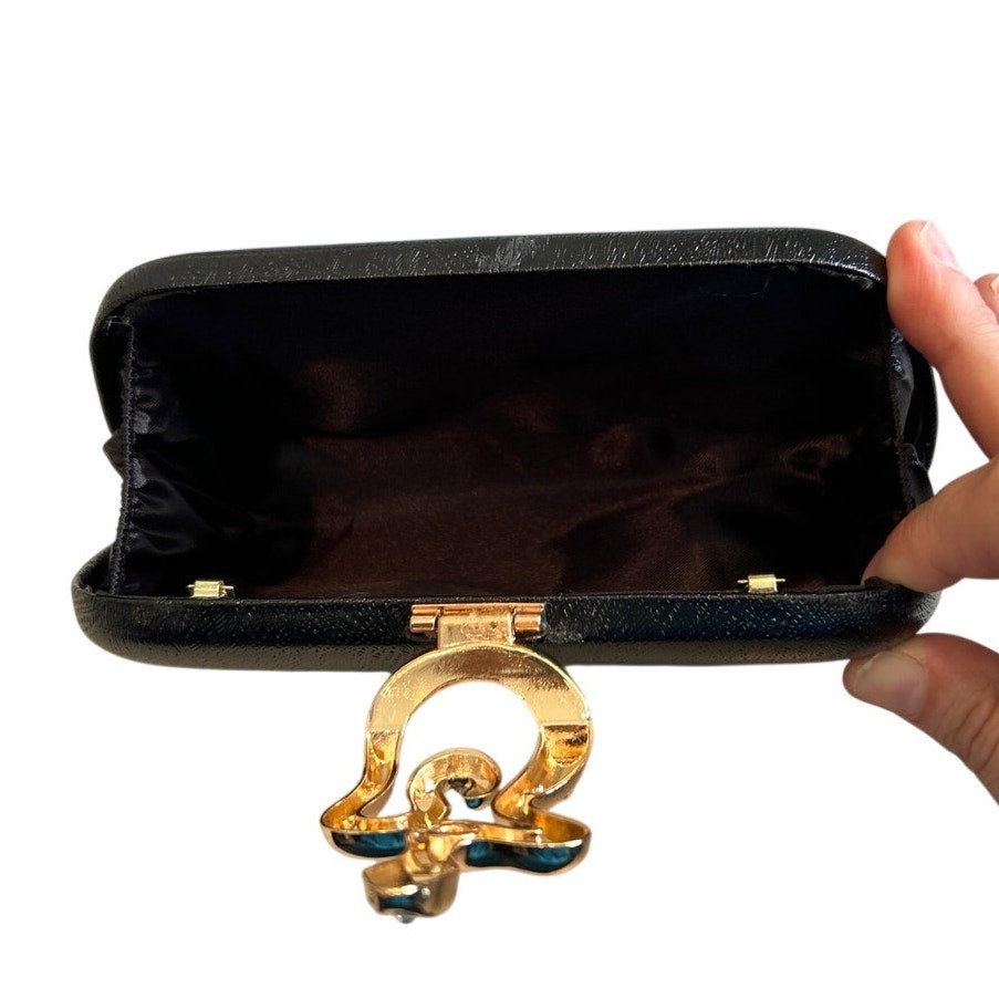 Dreubea Womens Black Gold Snake Detachable Chain Clutch Crossbody Handbag