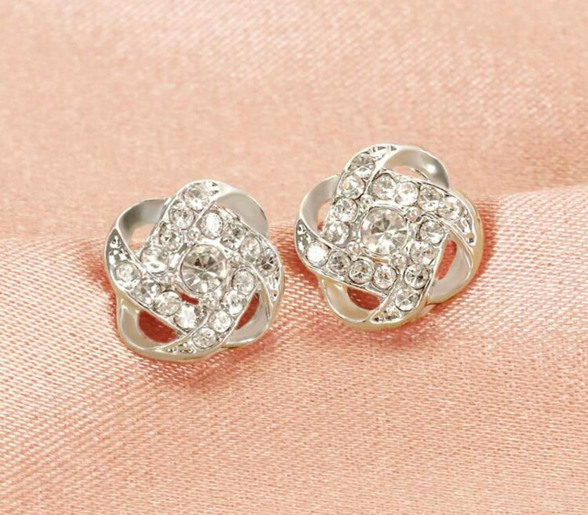 Beautiful Dainty Gold or Silver and Crystal Twist Stud Earrings