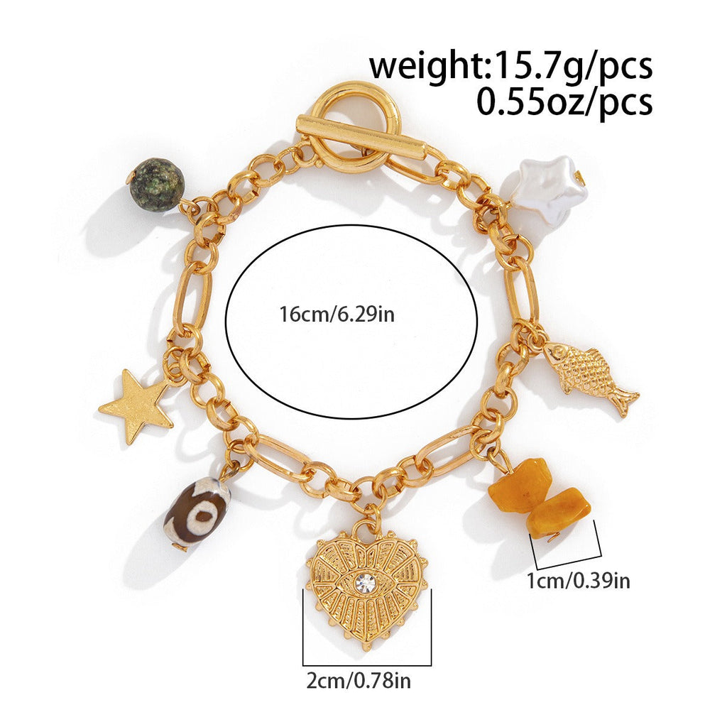 Retro elephant bull head personality niche peach heart imitation pearl shell bracelet