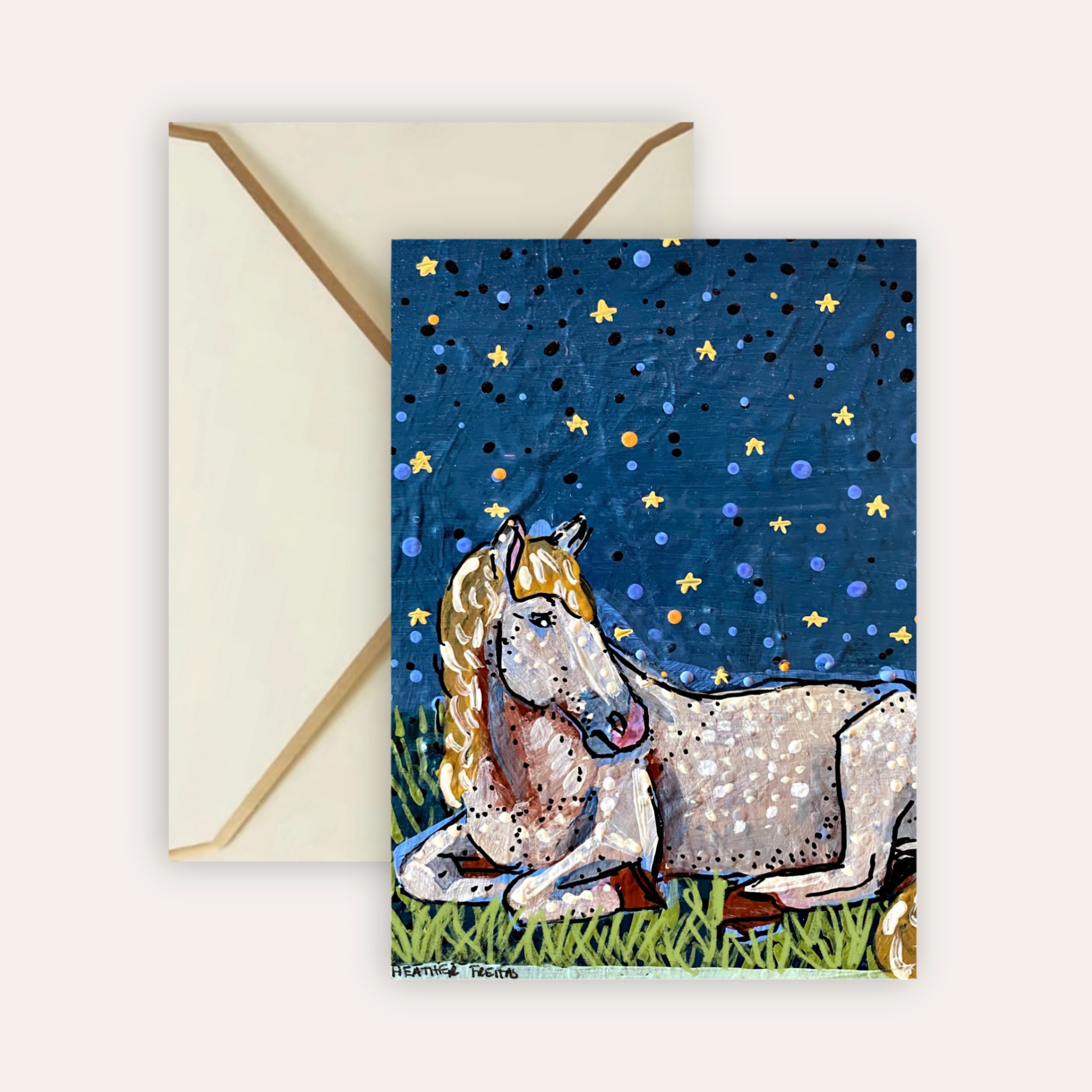 Sleeping Horse Starry Night Fine Art Greeting Card