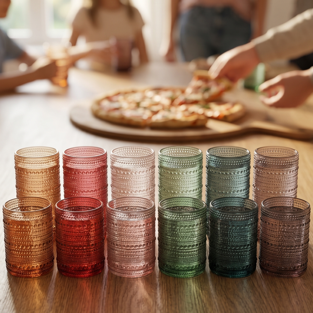 Tonal Hobnail Highball & Lowball Glassware, Set of 12