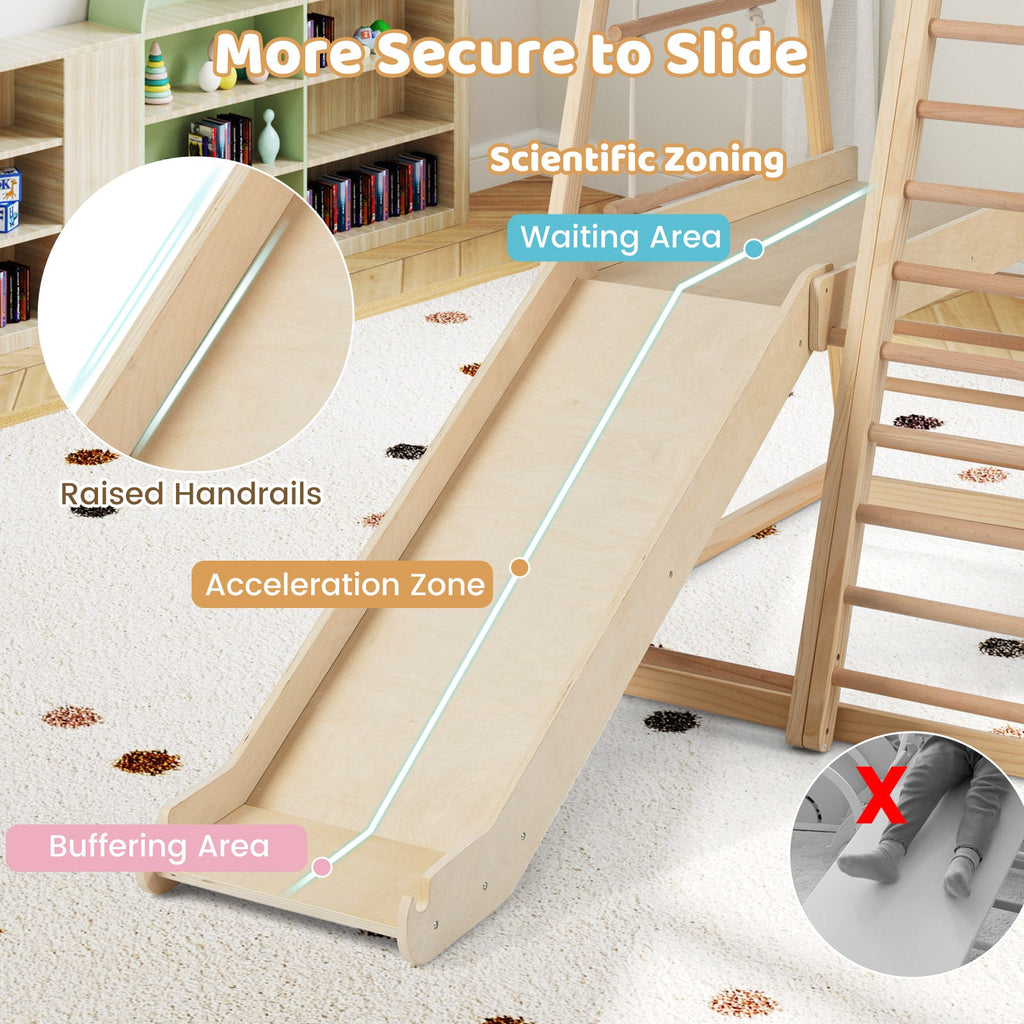 8-in-1 Jungle Gym Wooden Montessori Climber Playset with Slide and Monkey Bar for Kids 3-5 Years Old