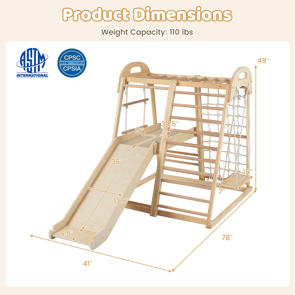 8-in-1 Jungle Gym Wooden Montessori Climber Playset with Slide and Monkey Bar for Kids 3-5 Years Old