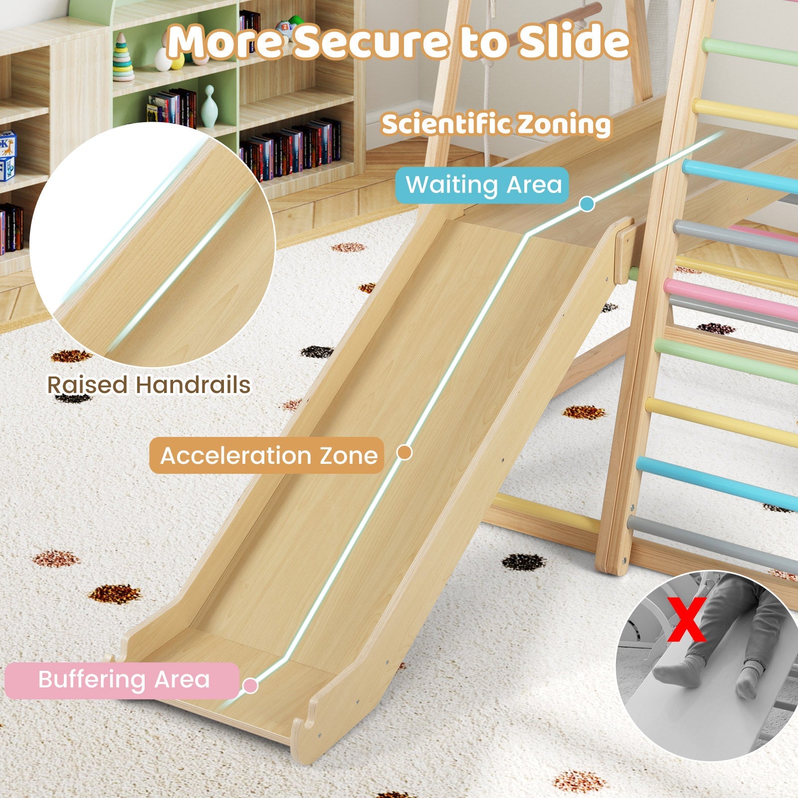 8-in-1 Jungle Gym Wooden Montessori Climber Playset with Slide and Monkey Bar for Kids 3-5 Years Old