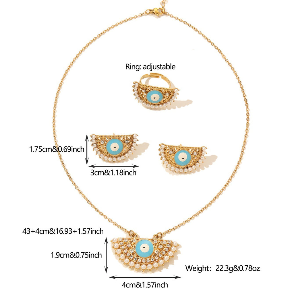 Turkish Evil Eye Necklace, Earrings and Ring Set