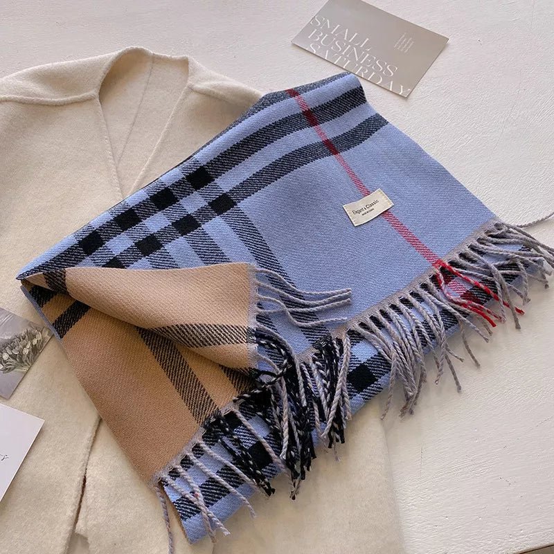 Plaid Fringe Winter Scarf