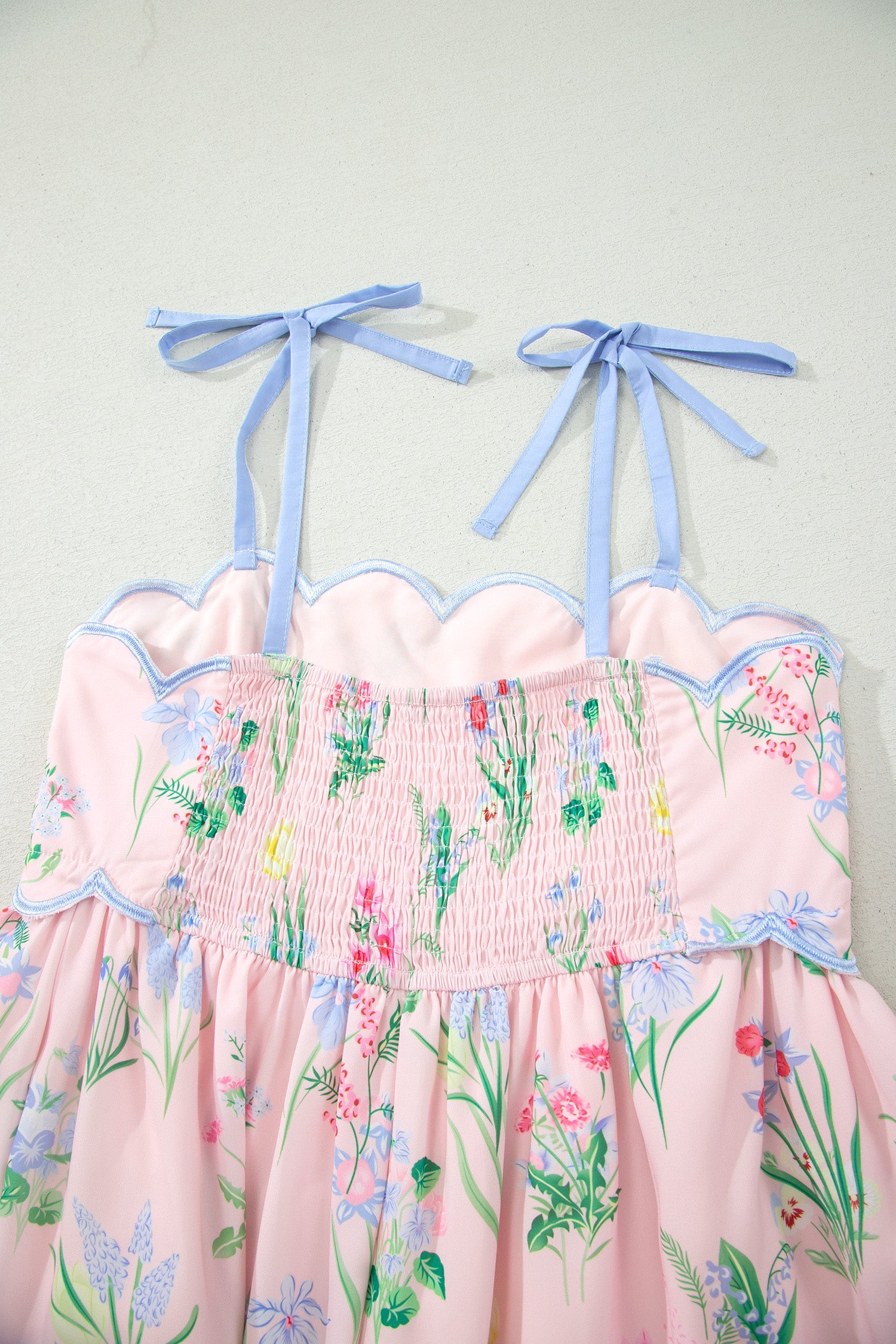 Floral Contrast Trim Tie Strap Midi Dress