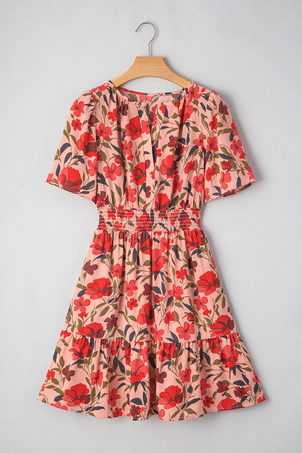 Floral Wrap V-Neck Short Sleeve Mini Dress