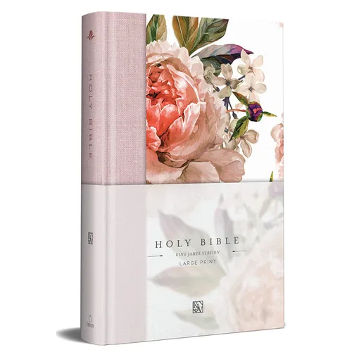 KJV Holy Bible, Large Print Medium Format, Pink Cloth Hardcover with Floral Design, Ribbon Marker, Red Letter - Hardcover