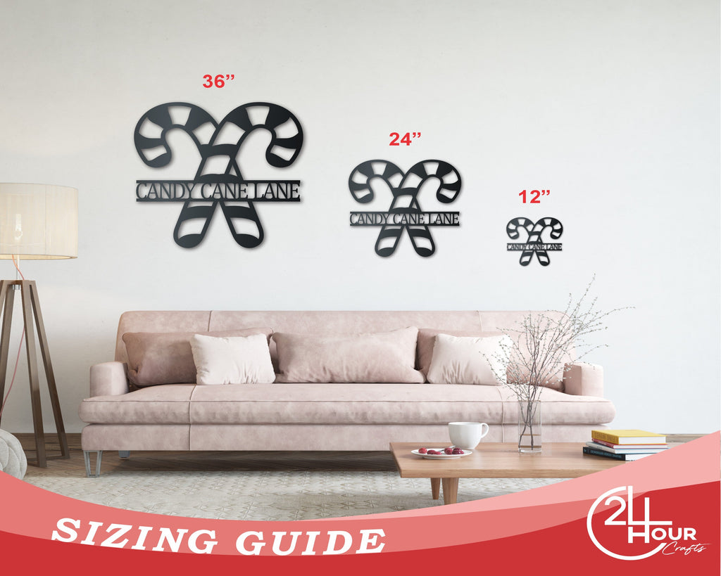 Custom Metal Candy Canes Wall Art | Christmas Holiday Winter | Indoor Outdoor | Up to 36" | Over 20 Color Options