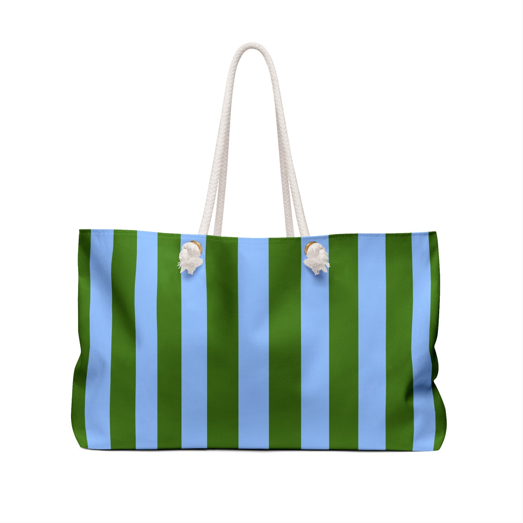 Marthas Vineyard Preppy Weekender Bag — Stripped Rope-Handle Travel Tote