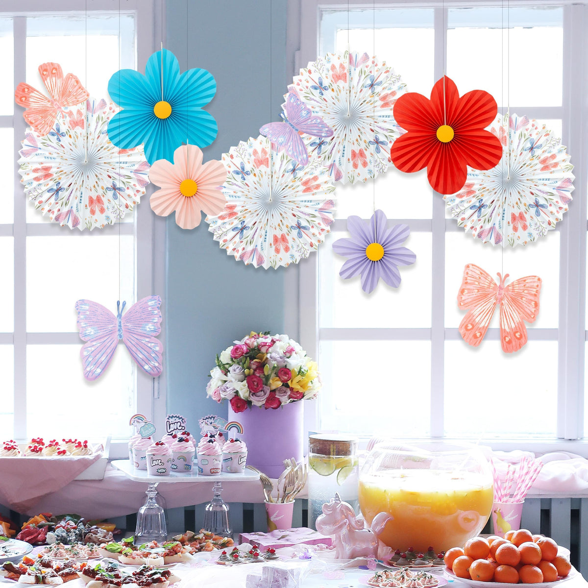 Cheerland Floral Garland Butterfly Party Decorations Pastel Paper Colorful