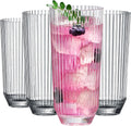 Khen Shatterproof Ribbed Drinking Glasses – Set of 4 Clear 12oz