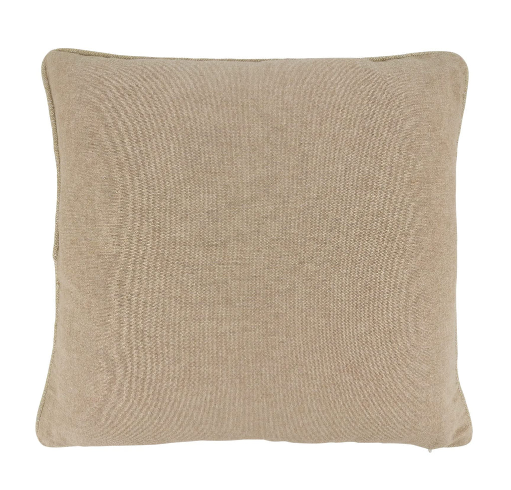 Fennco Styles Beaded Embroidered Snowflake Cotton Throw Pillow 18" W x 18" L - Natural Holiday Cushion for Christmas, Home, Couch, Living Room Décor, Special Occasion