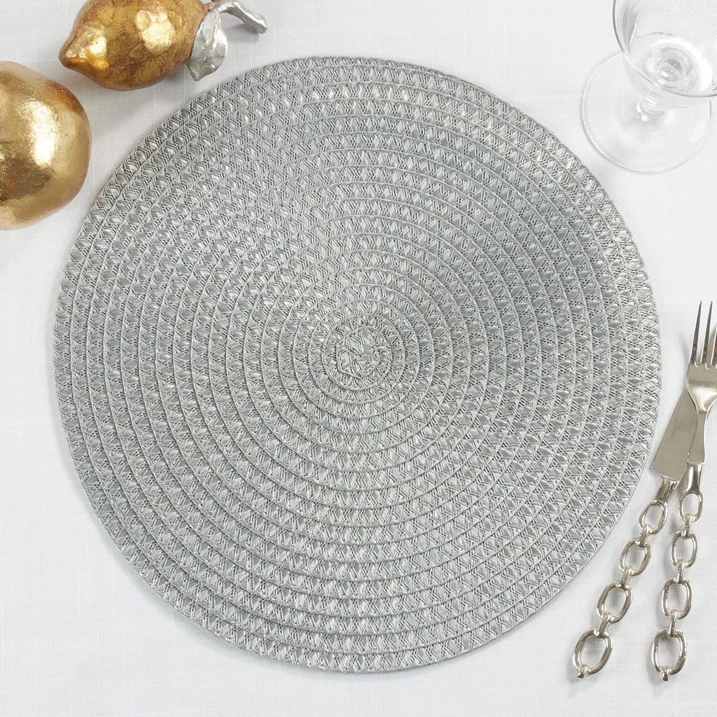 Fennco Styles Modern Everyday Textured Placemats 15 Inches Round, Set of 4 – Black Woven Table Mats for Home, Dining Room Décor, Banquets, Indoor & Outdoor and Special Events