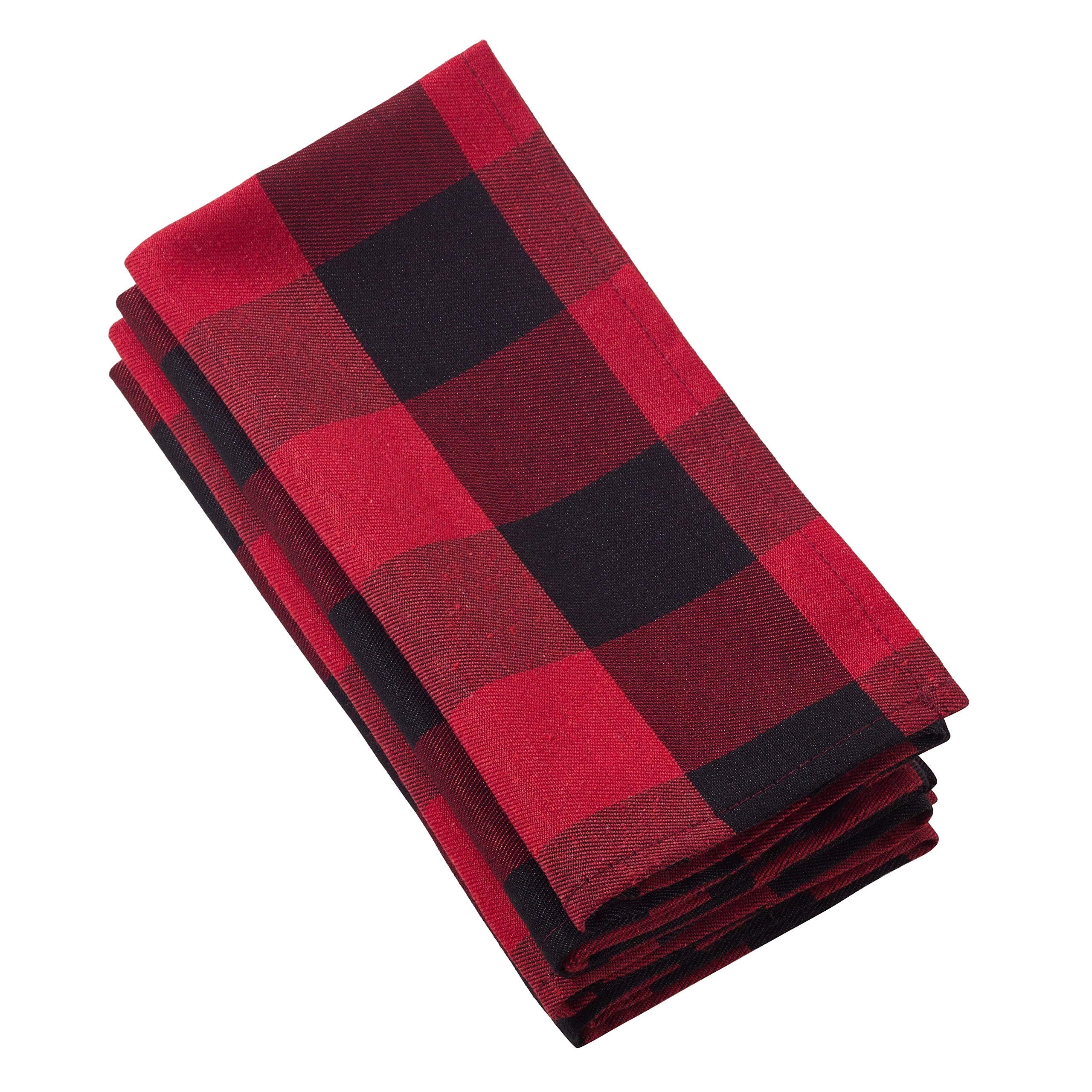 Fennco Styles Holiday Black Buffalo Check Plaid Cotton Cloth Napkins 20"x20", Set of 4