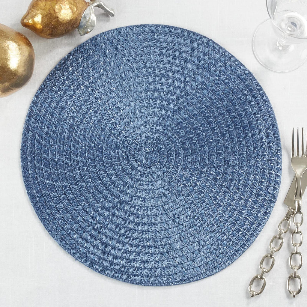 Fennco Styles Modern Everyday Textured Placemats 15 Inches Round, Set of 4 – Black Woven Table Mats for Home, Dining Room Décor, Banquets, Indoor & Outdoor and Special Events