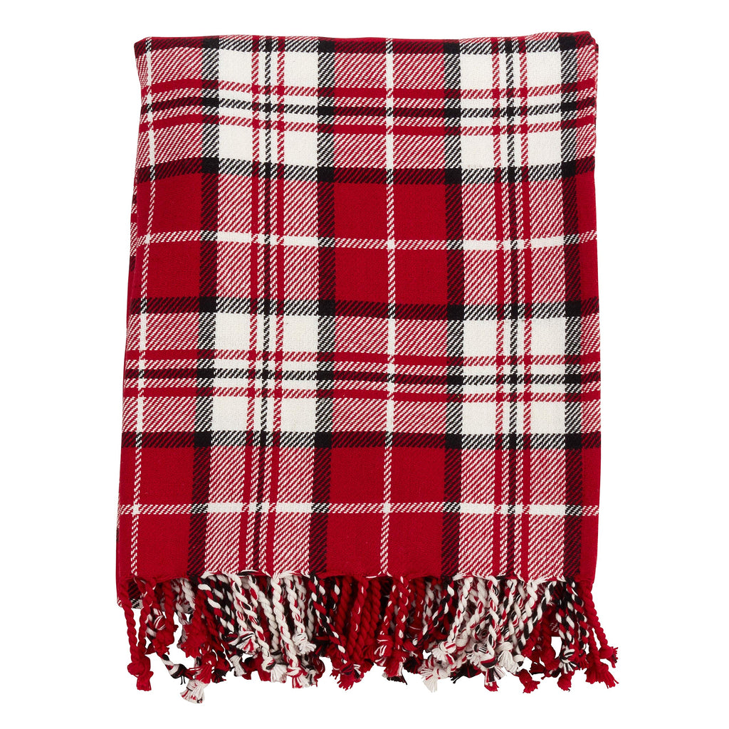 Fennco Styles Country Plaid Tassel 100% Cotton Throw 50 x 60 Inch - Black Red Blanket for Couch, Living Room, Bedroom, Christmas Décor and Everyday Use