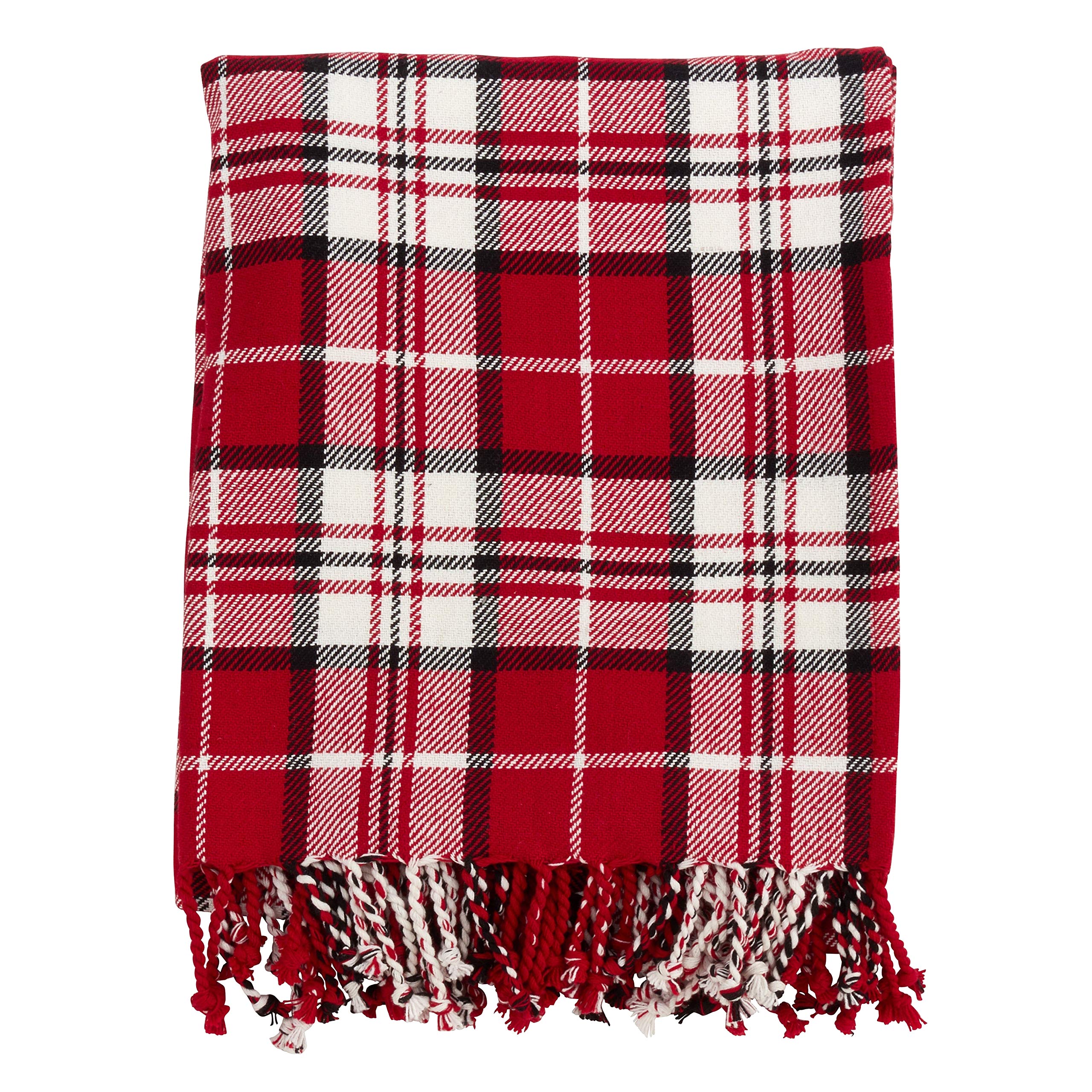 Fennco Styles Country Plaid Tassel 100% Cotton Throw 50 x 60 Inch - Black Red Blanket for Couch, Living Room, Bedroom, Christmas Décor and Everyday Use