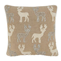 Fennco Styles Hand Beaded & Embroidered Reindeer Cotton Decorative Throw Pillow 18" W x 18" L – Natural Holiday Cushion for Home, Couch, Sofa, Bedroom, Office, Christmas Décor and Special Occasion
