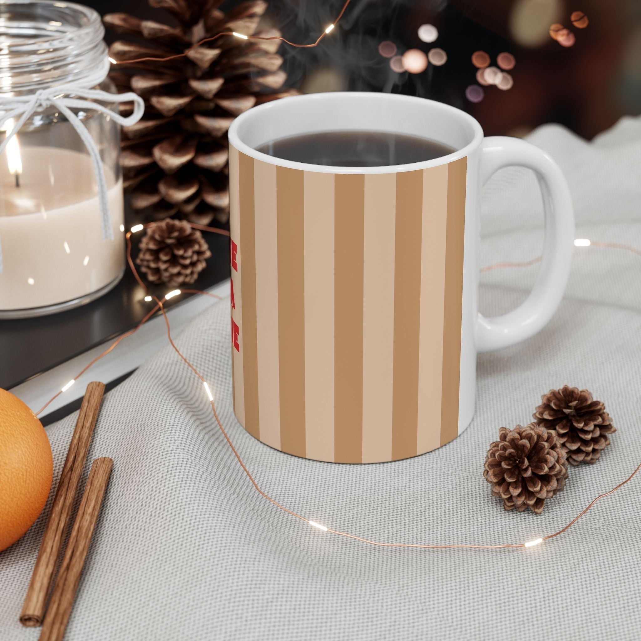Crème de la Crème Ceramic Mug, RED – Retro Striped Coffee Cup (11oz & 15oz)