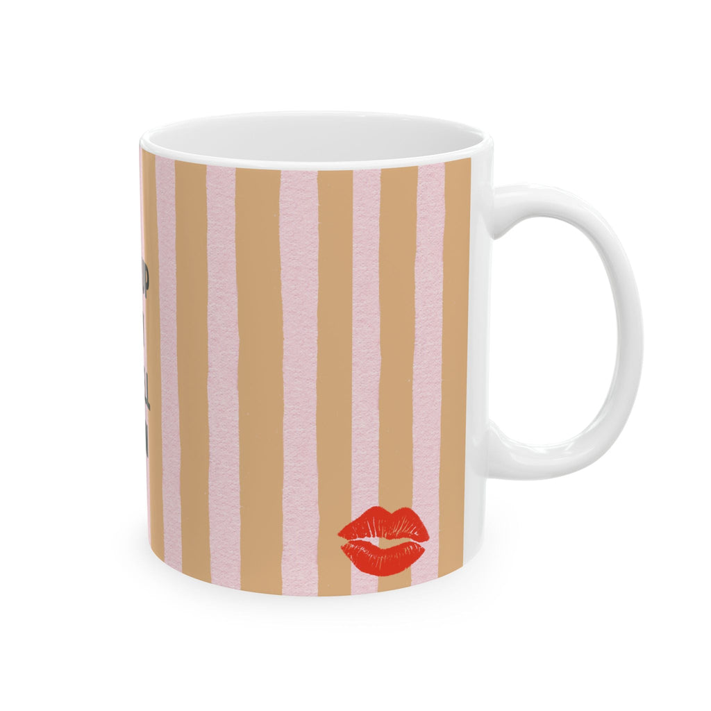 Woke Up Sexy As Hell Again Mug | Striped Pink Beige Ceramic Mug