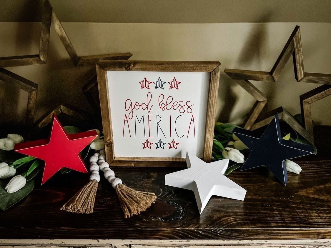God Bless America-Red, White, Blue Framed Saying