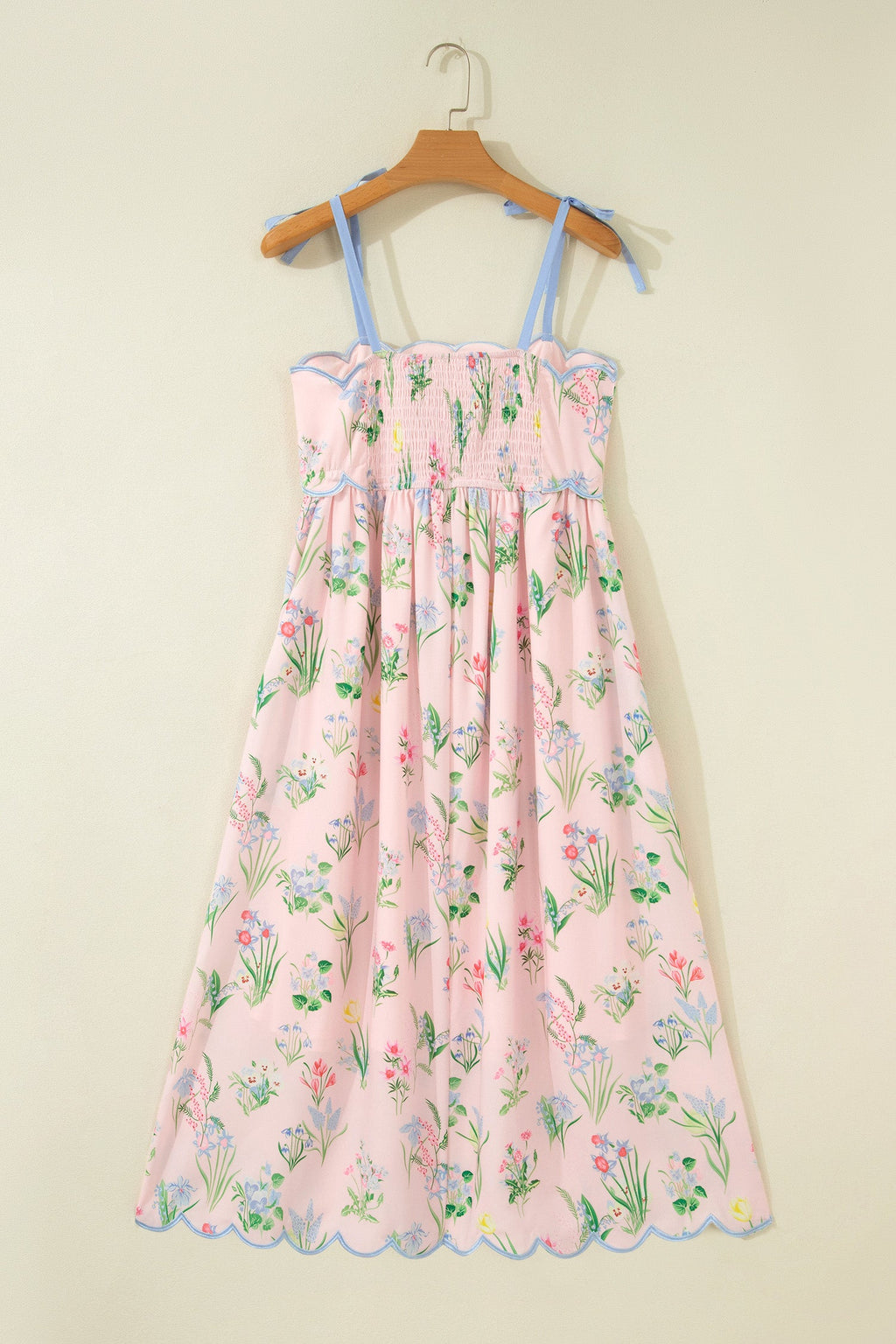 Floral Contrast Trim Tie Strap Midi Dress