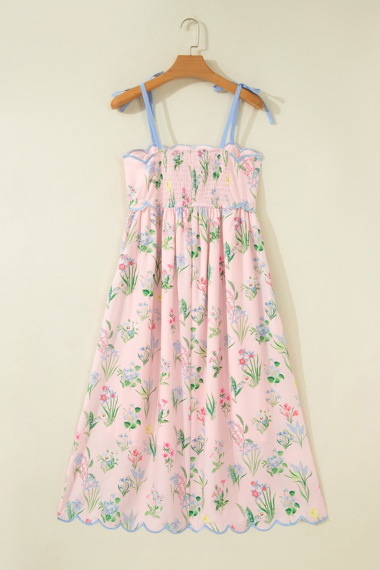 Floral Contrast Trim Tie Strap Midi Dress