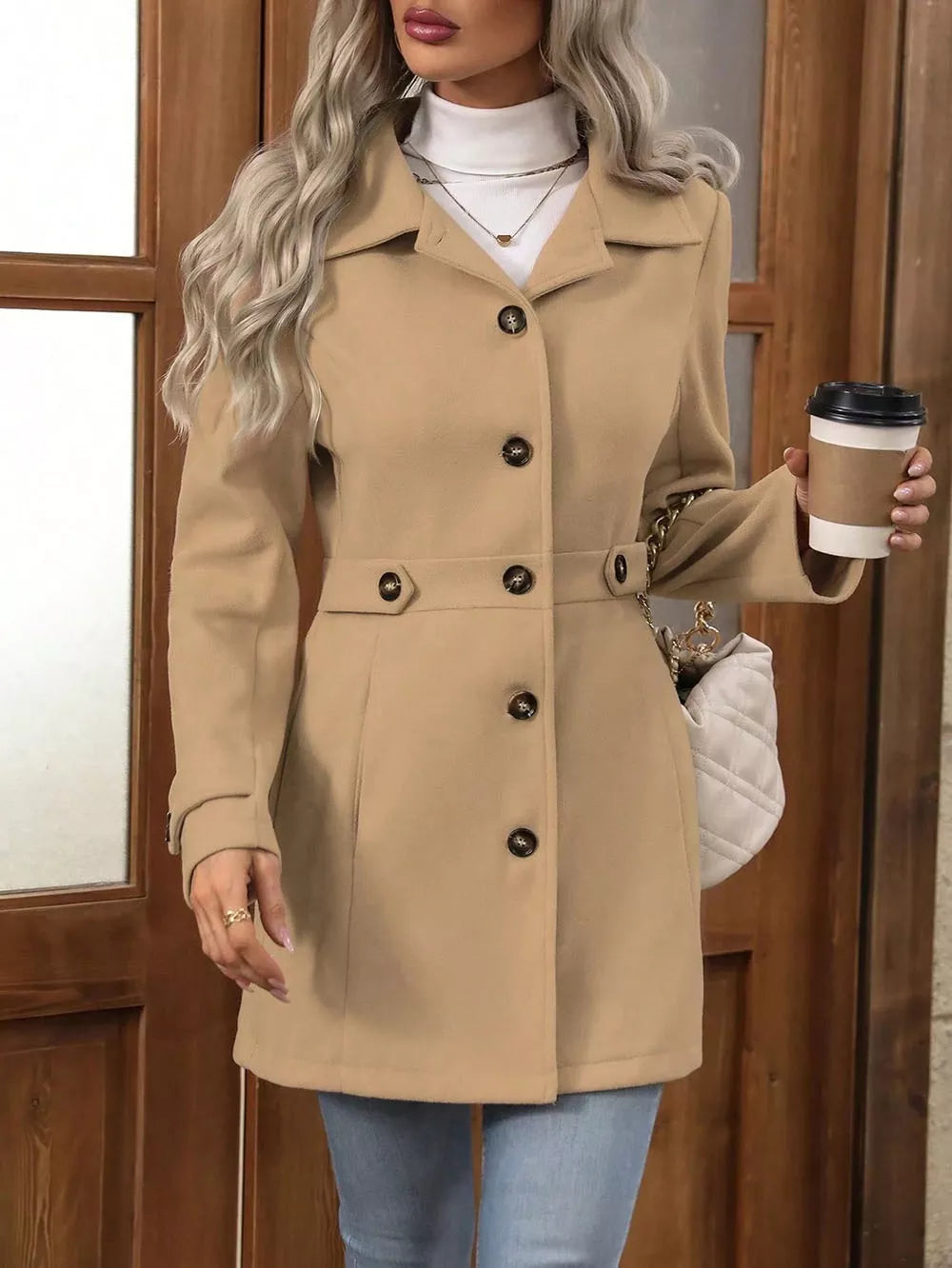 Collared Neck Button Up Coat