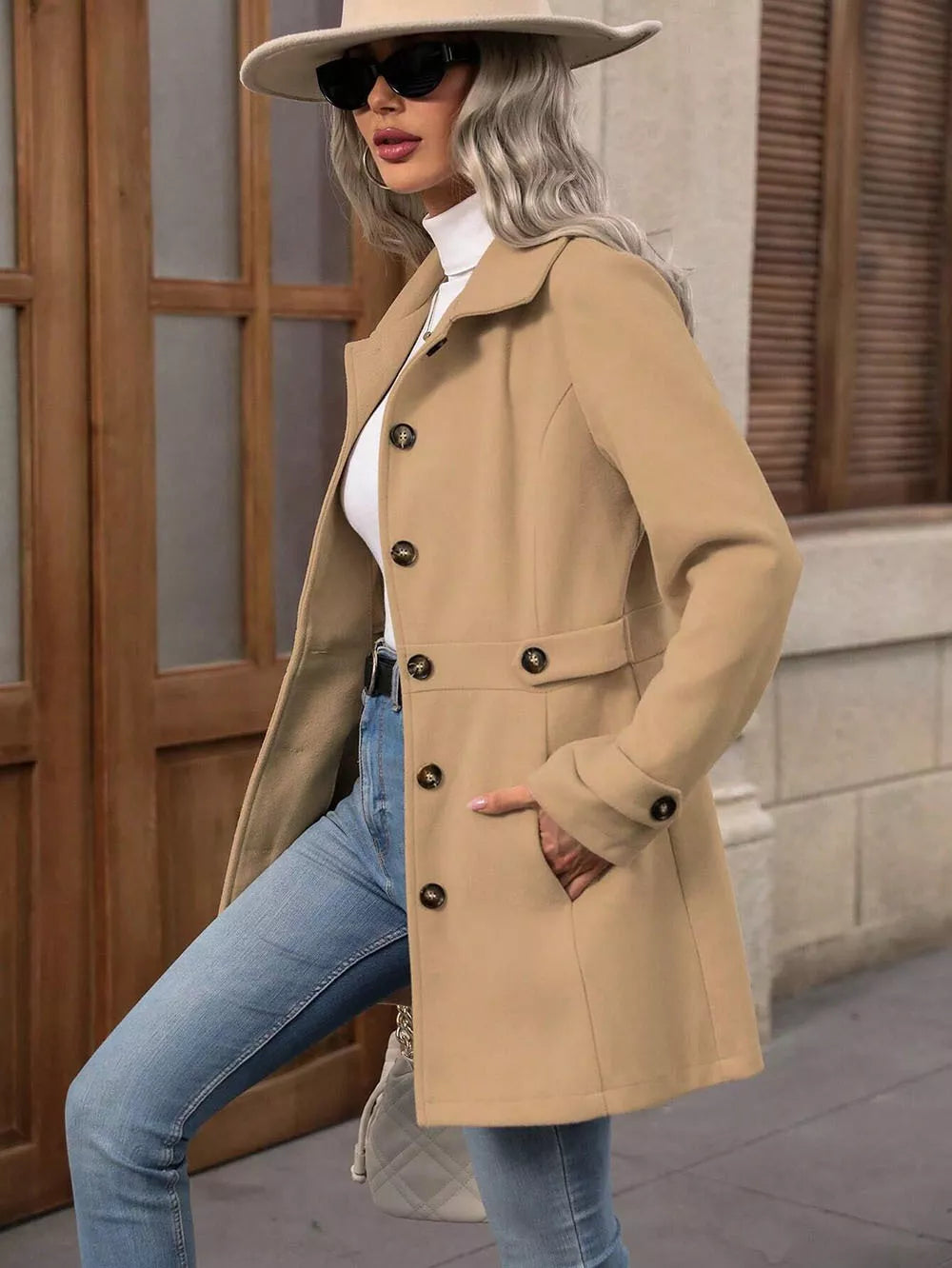 Collared Neck Button Up Coat
