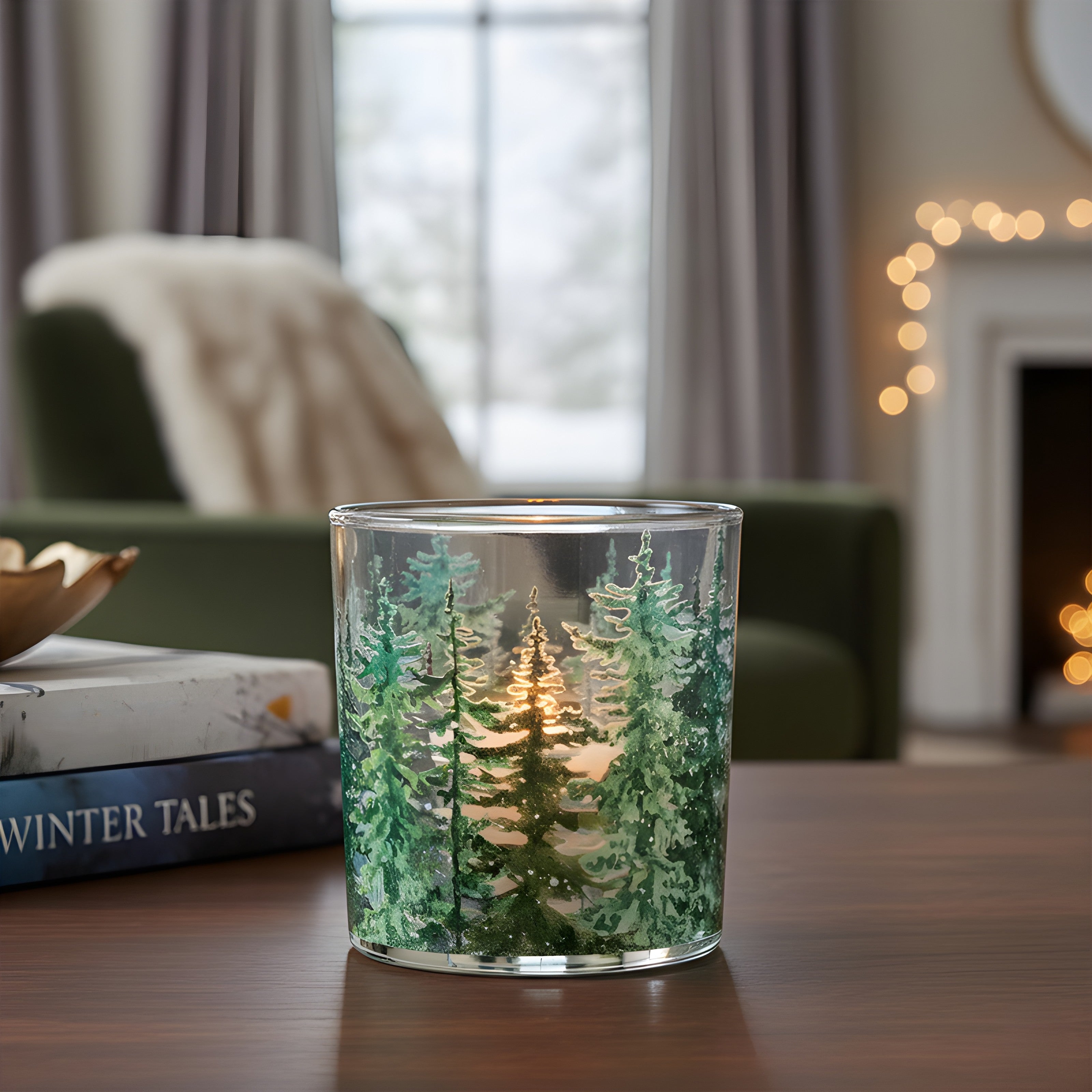 Pine Tree Glass Votive 3 Inch Holder