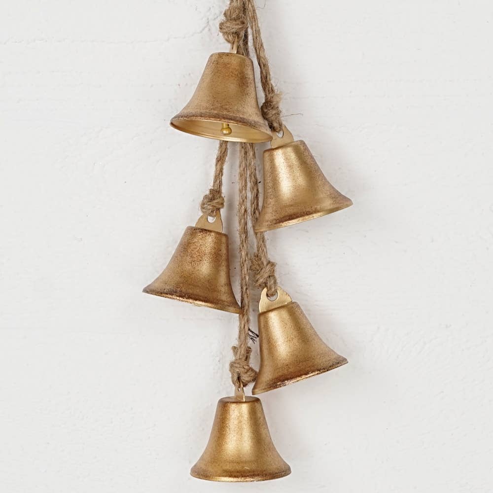 Vintage Gold Mini Liberty Bells - String of 5, 2.5"