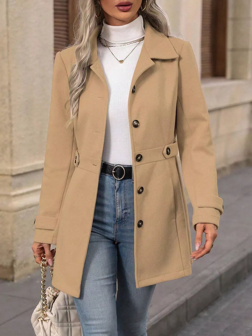 Collared Neck Button Up Coat